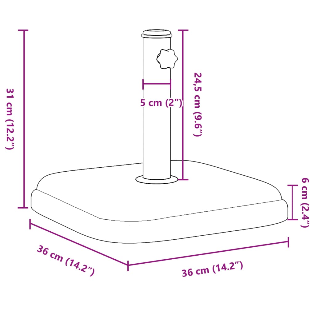 Parasolvoet voor stokken van Ø32/35/38 mm 11 kg vierkant