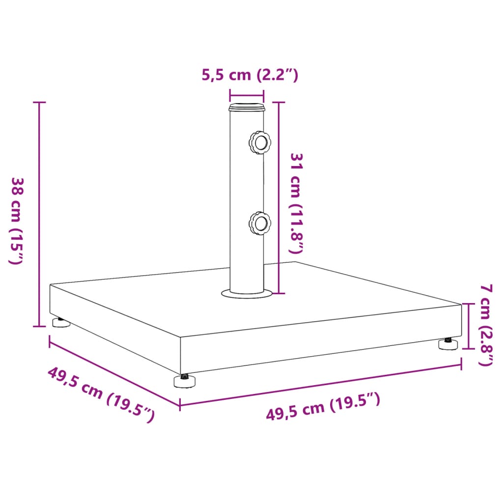 Parasolvoet voor stokken van Ø32/38/48 mm 28 kg vierkant