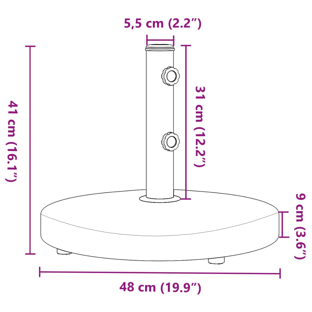 Parasolvoet voor stokken van Ø32/38/48 mm 25 kg rond