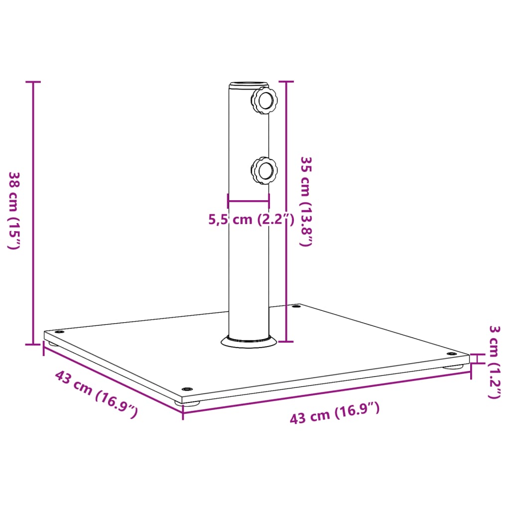 Parasolvoet voor stokken van Ø32/38/48 mm 17 kg vierkant