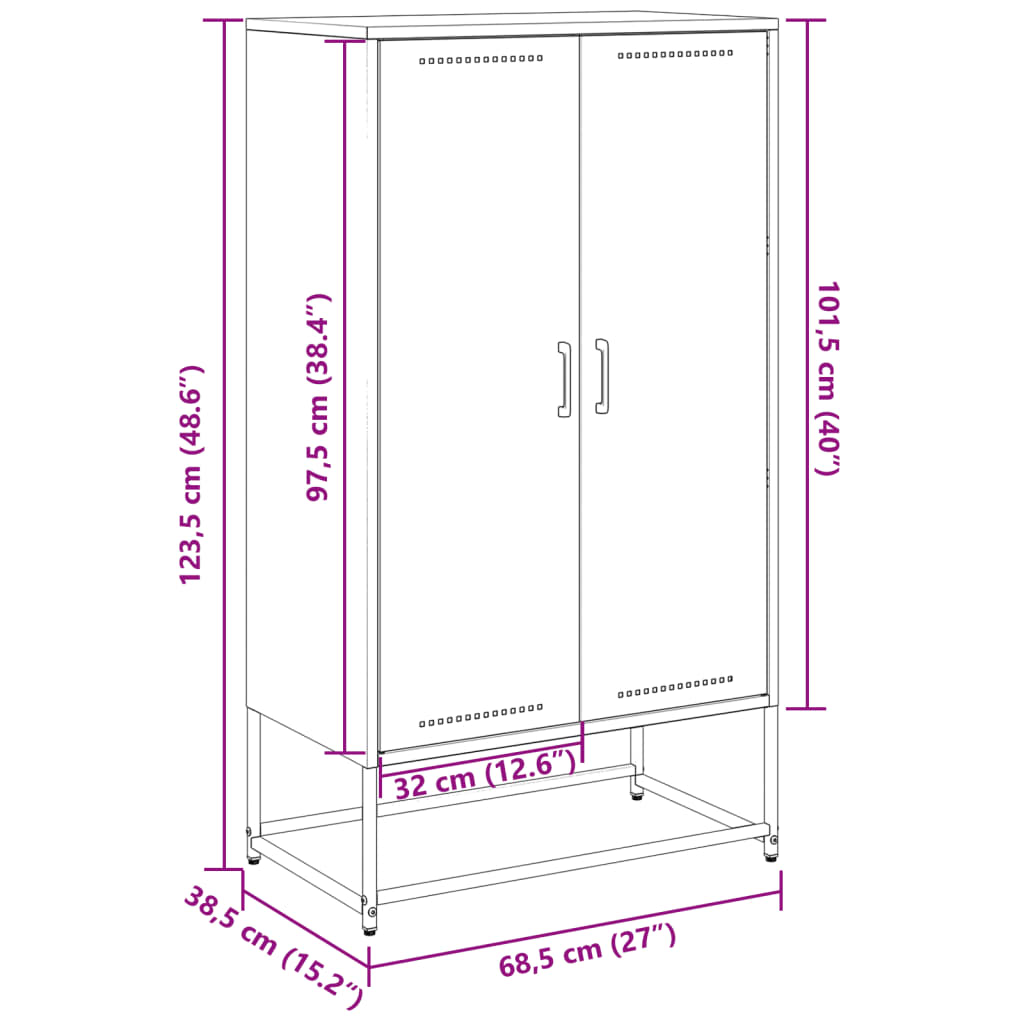 Hoge kast 68,5x38,5x123,5 cm staal antracietkleurig