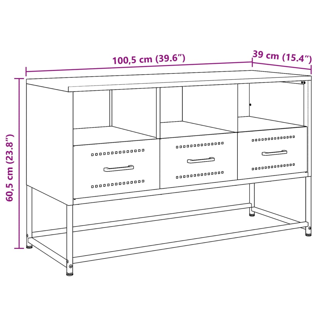 Tv-meubel 100,5x39x60,5 cm staal zwart