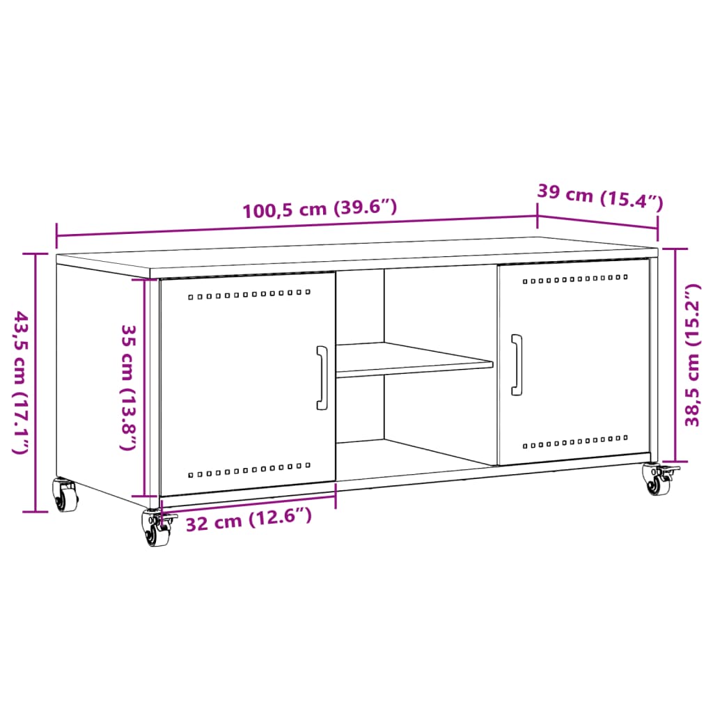 Tv-meubel 100,5x39x43,5 cm koudgewalst staal zwart