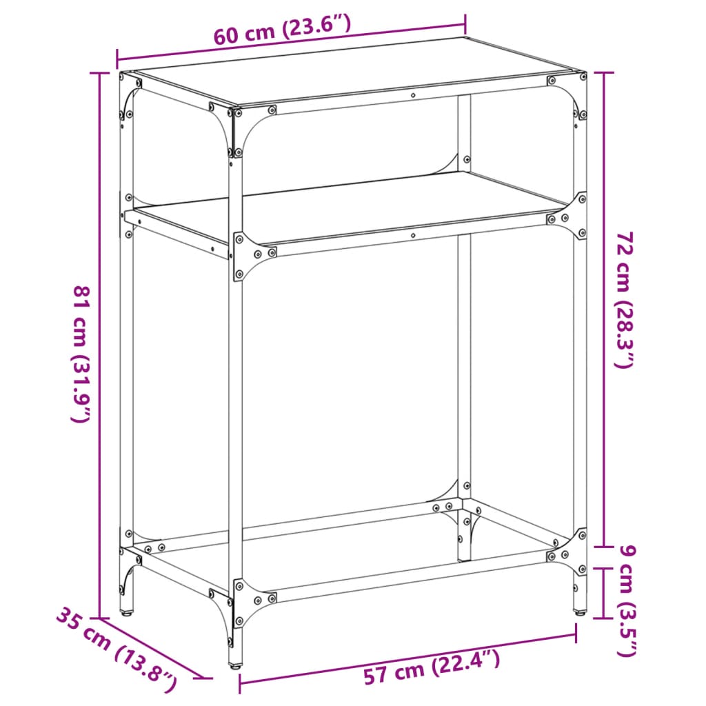 Wandtafel met zwart glazen blad 60x35x81 cm staal