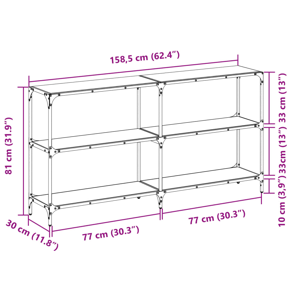 Wandtafel met transparant glazen blad 158,5x30x81 cm staal