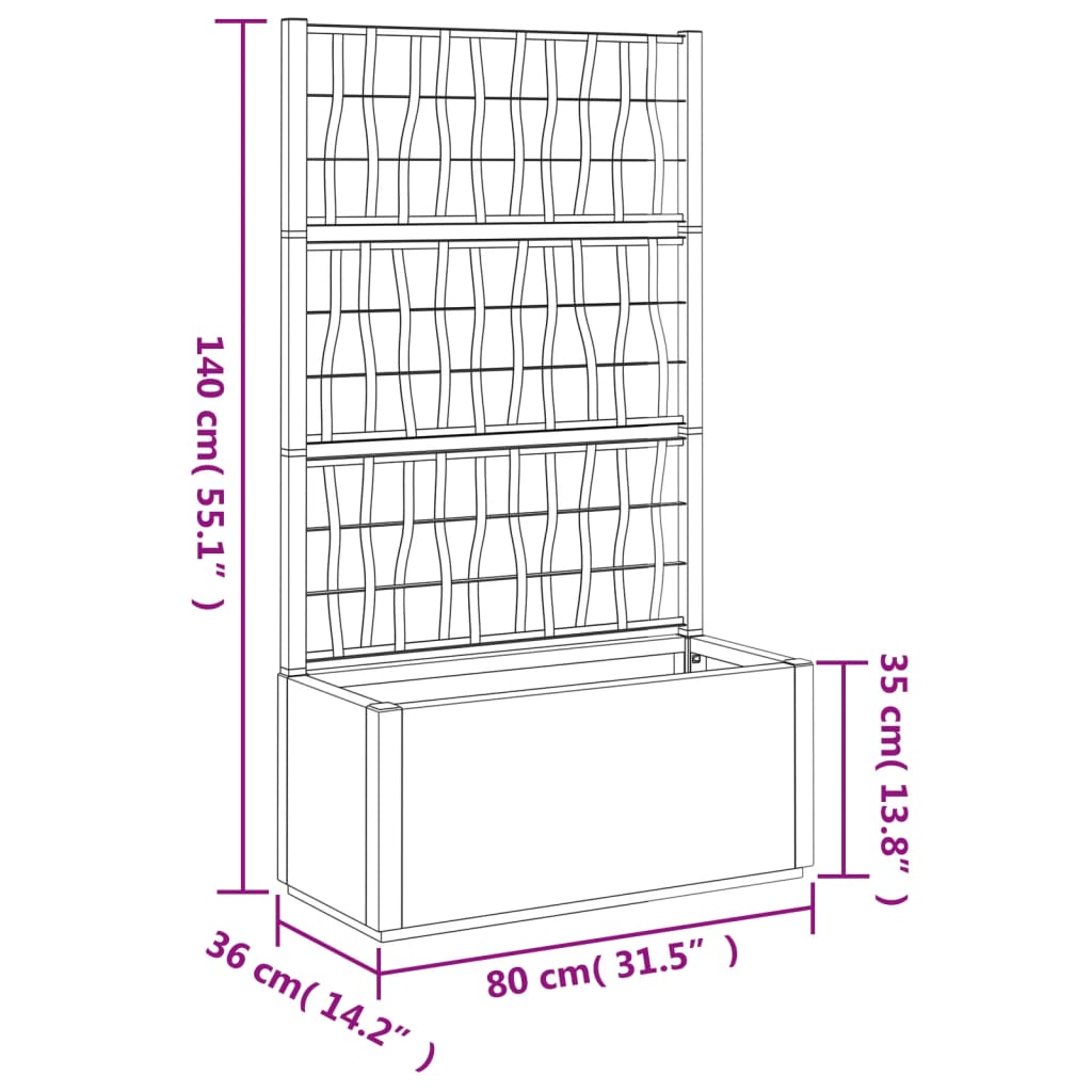 Plantenbak met latwerk 80x36x140 cm polypropeen donkergrijs