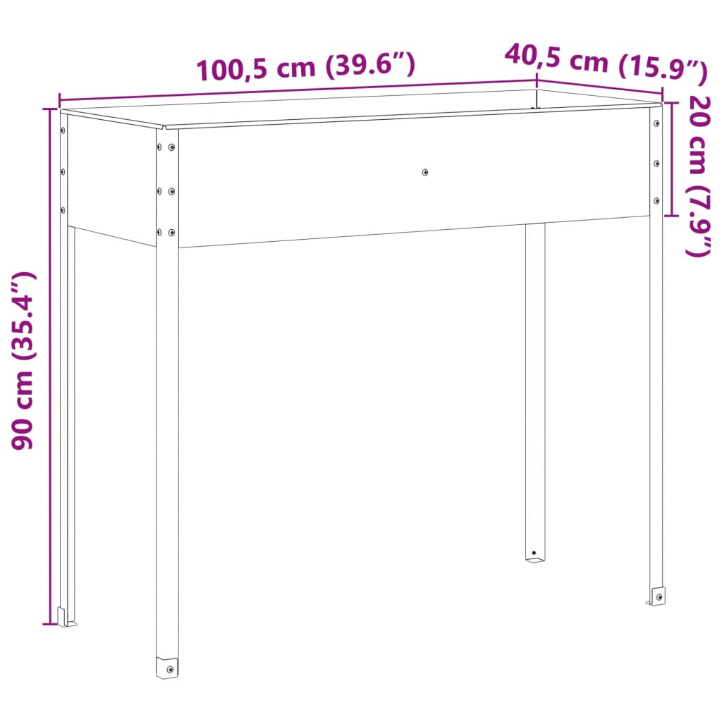 Plantenbak 100,5x40,5x90 cm weervast staal