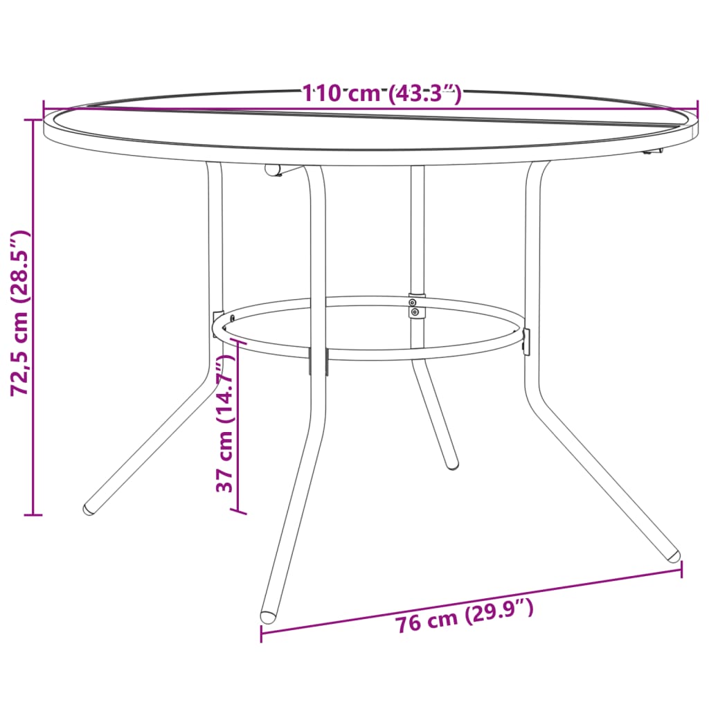 Terrastafel rond Ø110x72,5 cm gepoedercoat staal antracietkleur