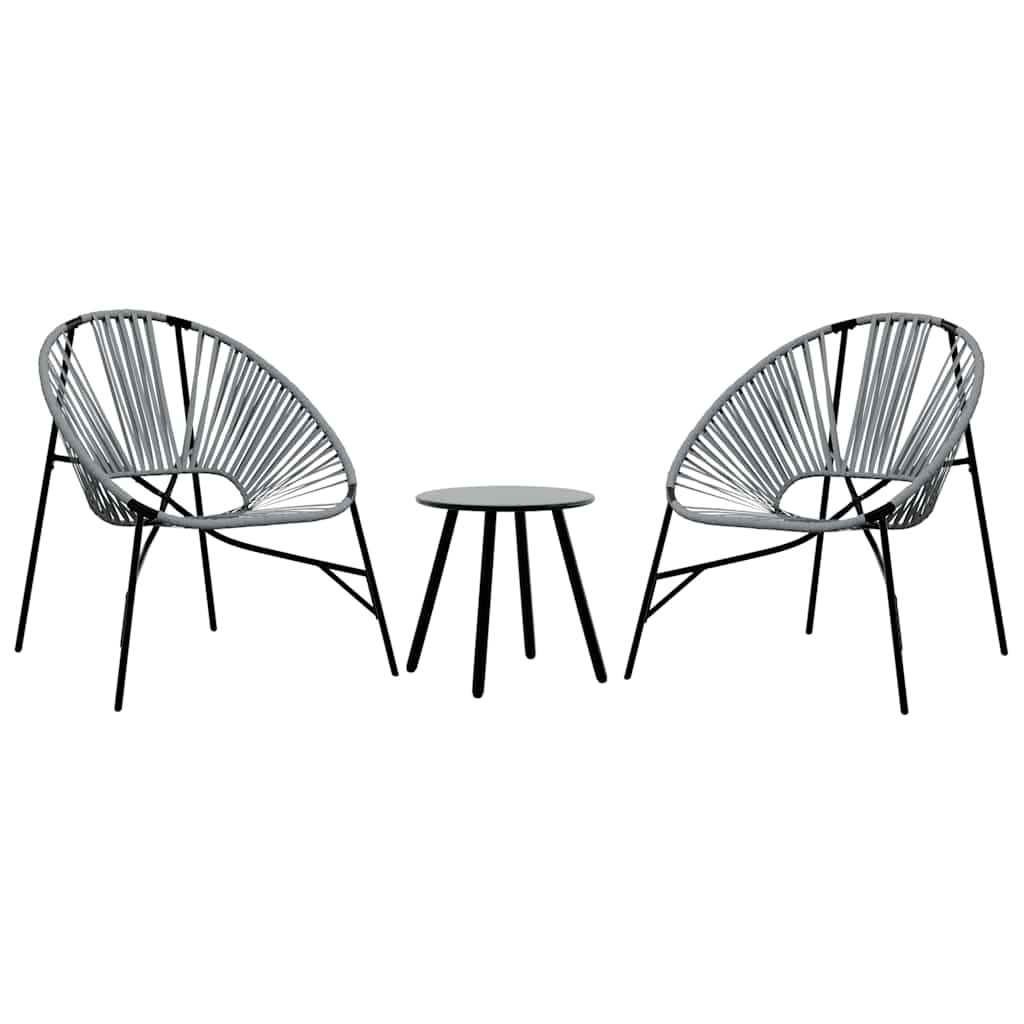 Set Tuinstoelen 3-Delig Poly Rattan Zwart en lichtgrijs