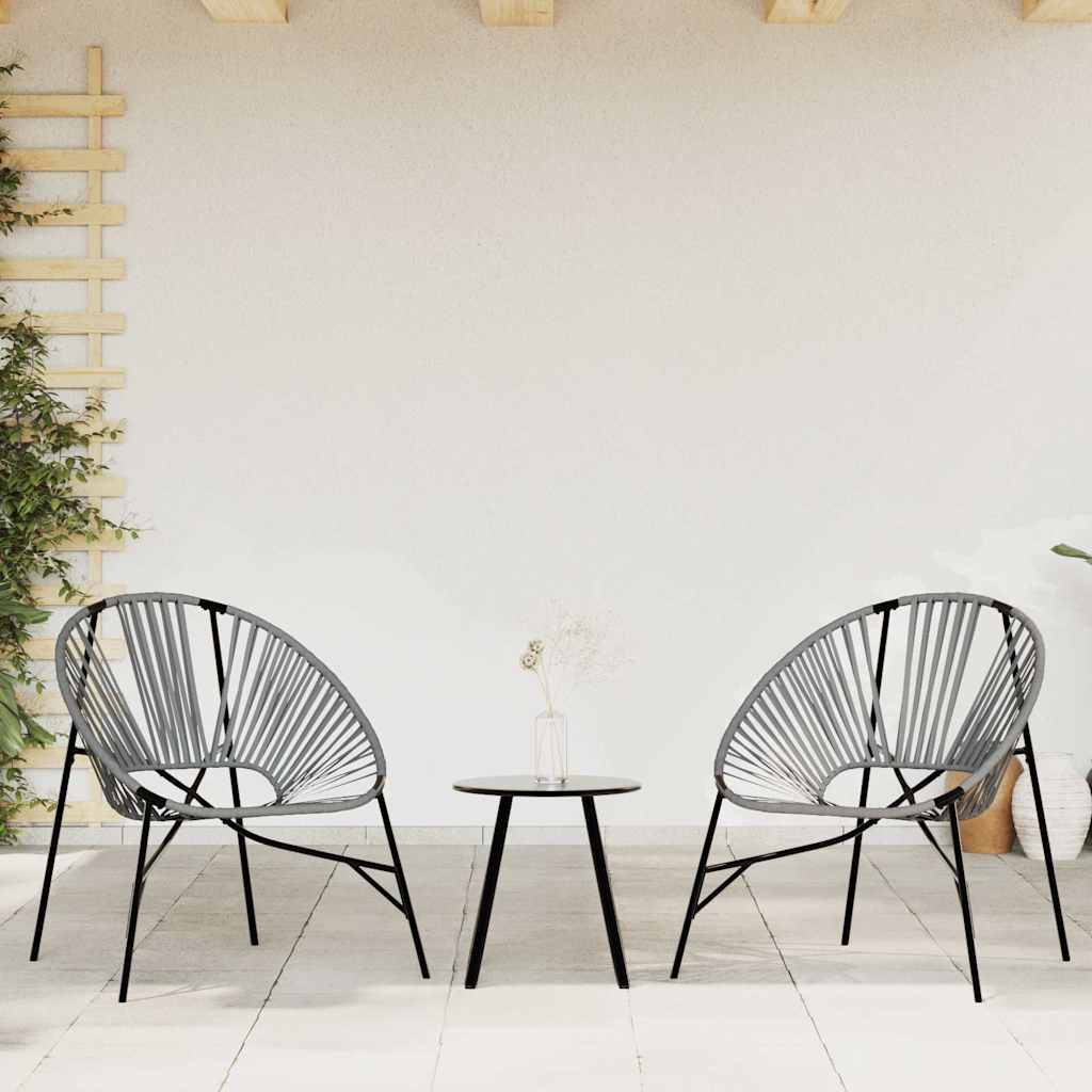 Set Tuinstoelen 3-Delig Poly Rattan Zwart en lichtgrijs