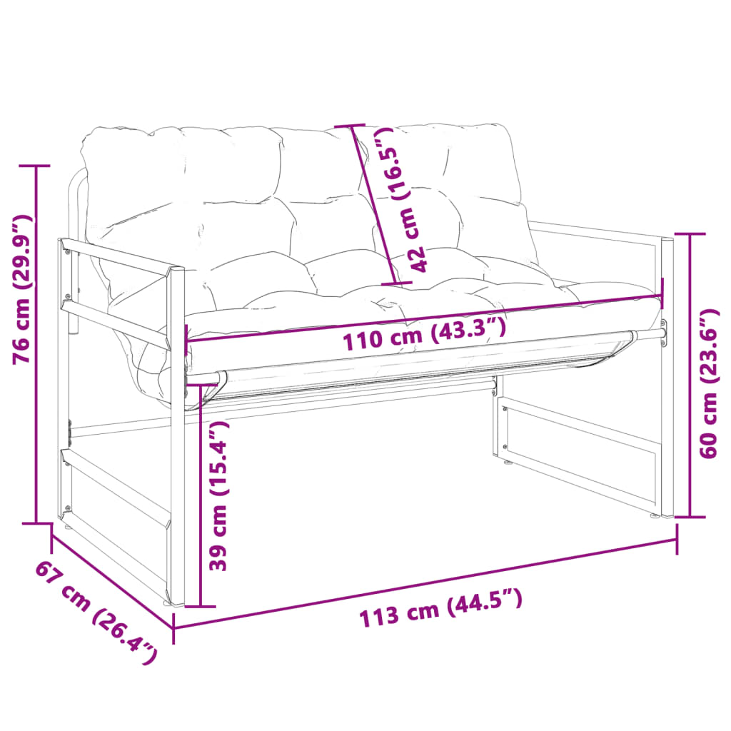 Tuinbank met kussen 113 cm staal antracietkleurig