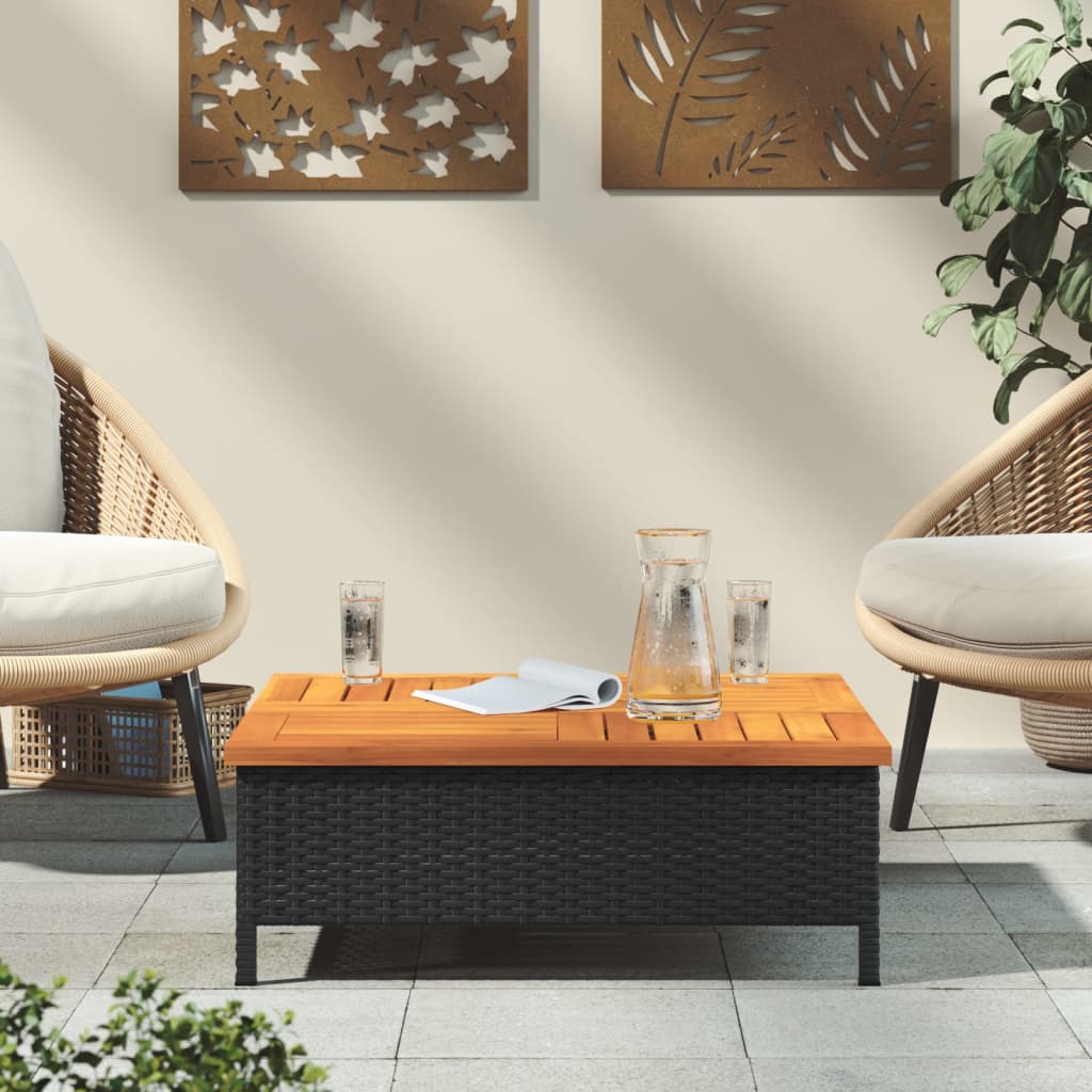 Tuintafel 70X70X25 Cm Poly Rattan En Acaciahout Zwart