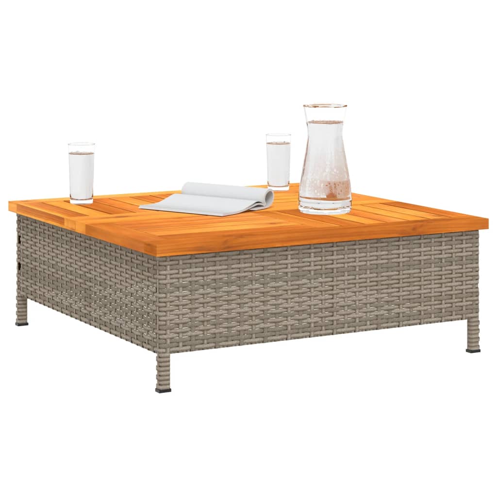 Tuintafel 70X70X25 Cm Poly Rattan En Acaciahout Grijs