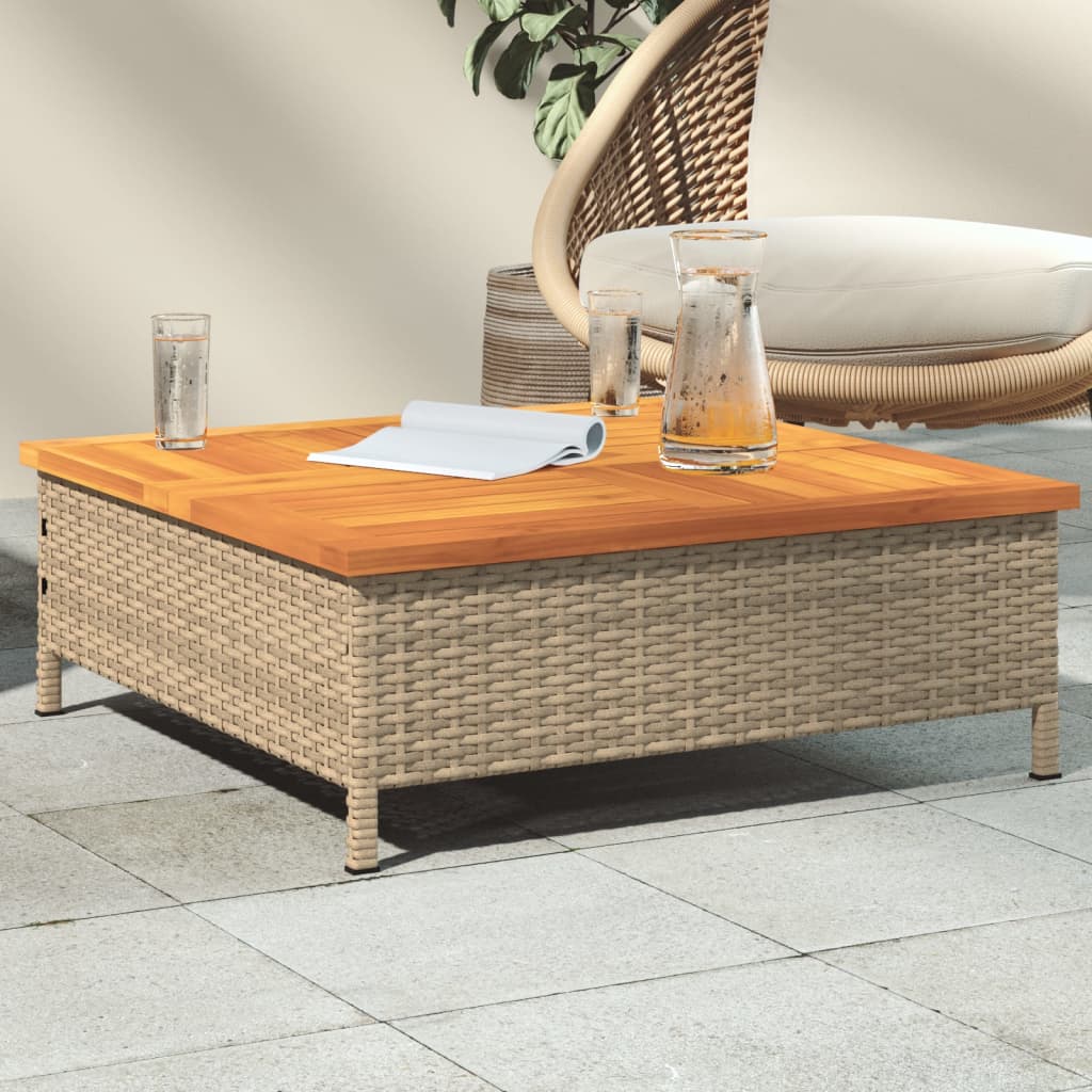 Tuintafel 70X70X25 Cm Poly Rattan En Acaciahout Beige