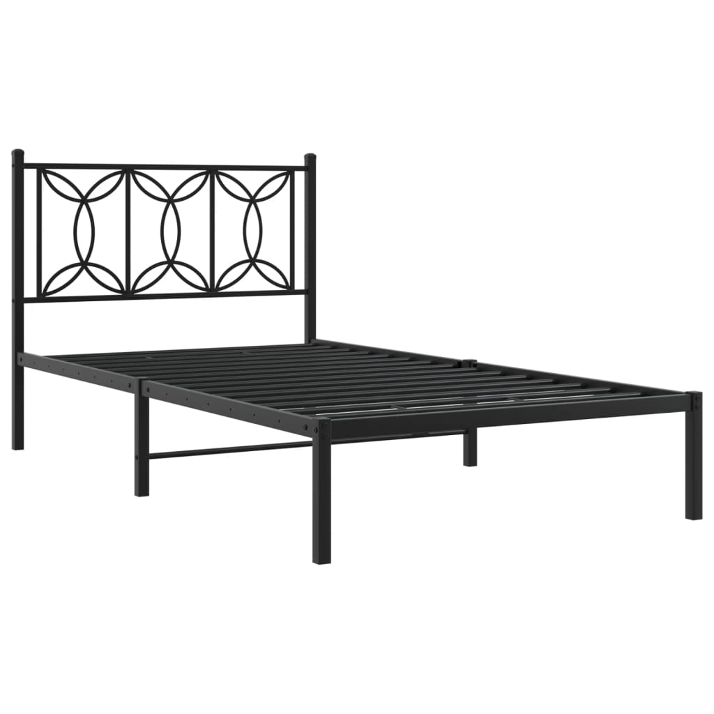 Bedframe met hoofdbord metaal zwart 107x203 cm