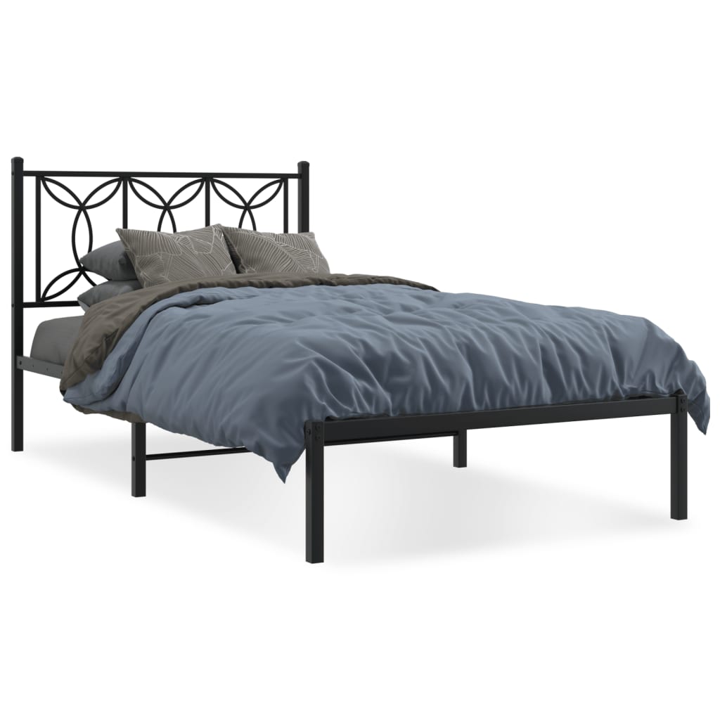 Bedframe met hoofdbord metaal zwart 107x203 cm