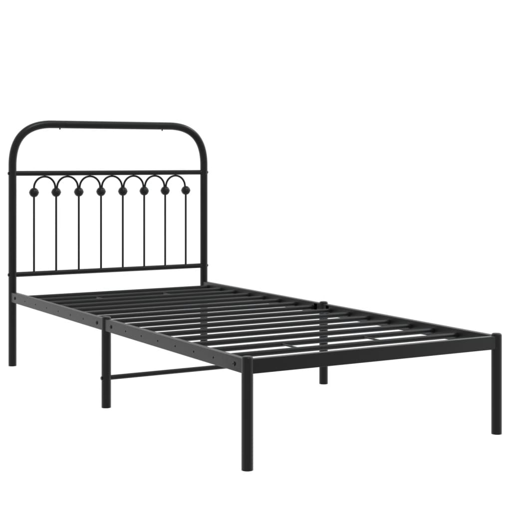 Bedframe met hoofdbord metaal zwart 90x190 cm