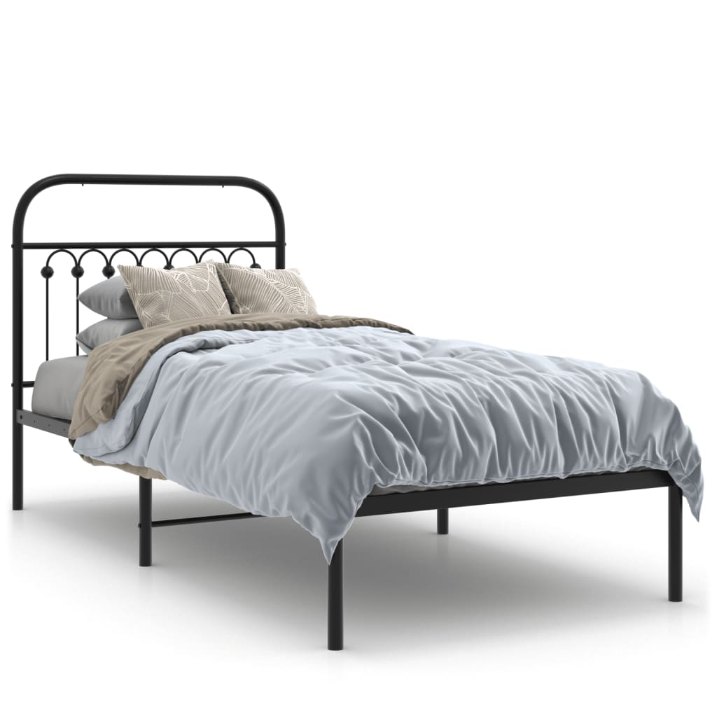 Bedframe met hoofdbord metaal zwart 90x190 cm