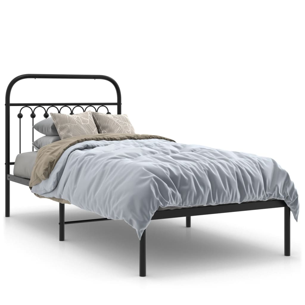 Bedframe met hoofdbord metaal zwart 90x200 cm