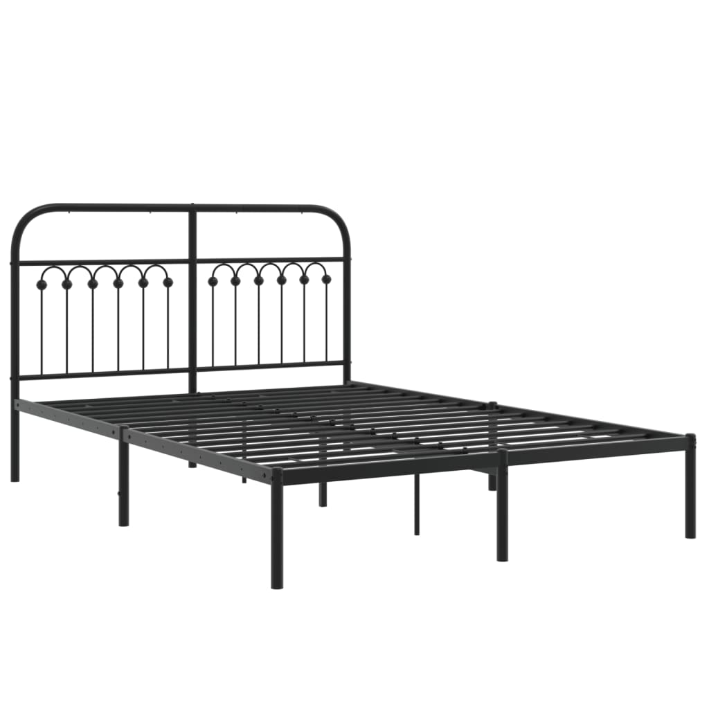 Bedframe met hoofdbord metaal zwart 135x190 cm