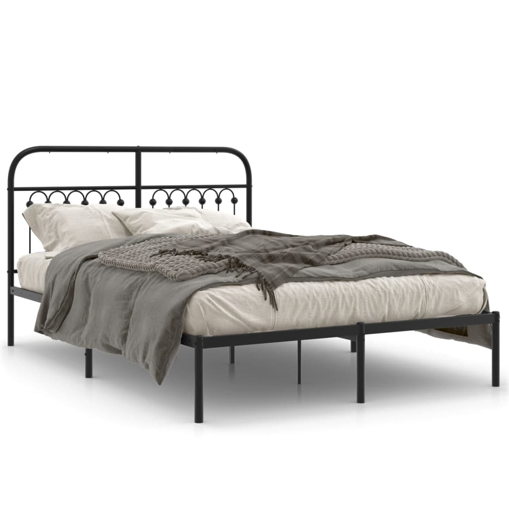 Bedframe met hoofdbord metaal zwart 135x190 cm