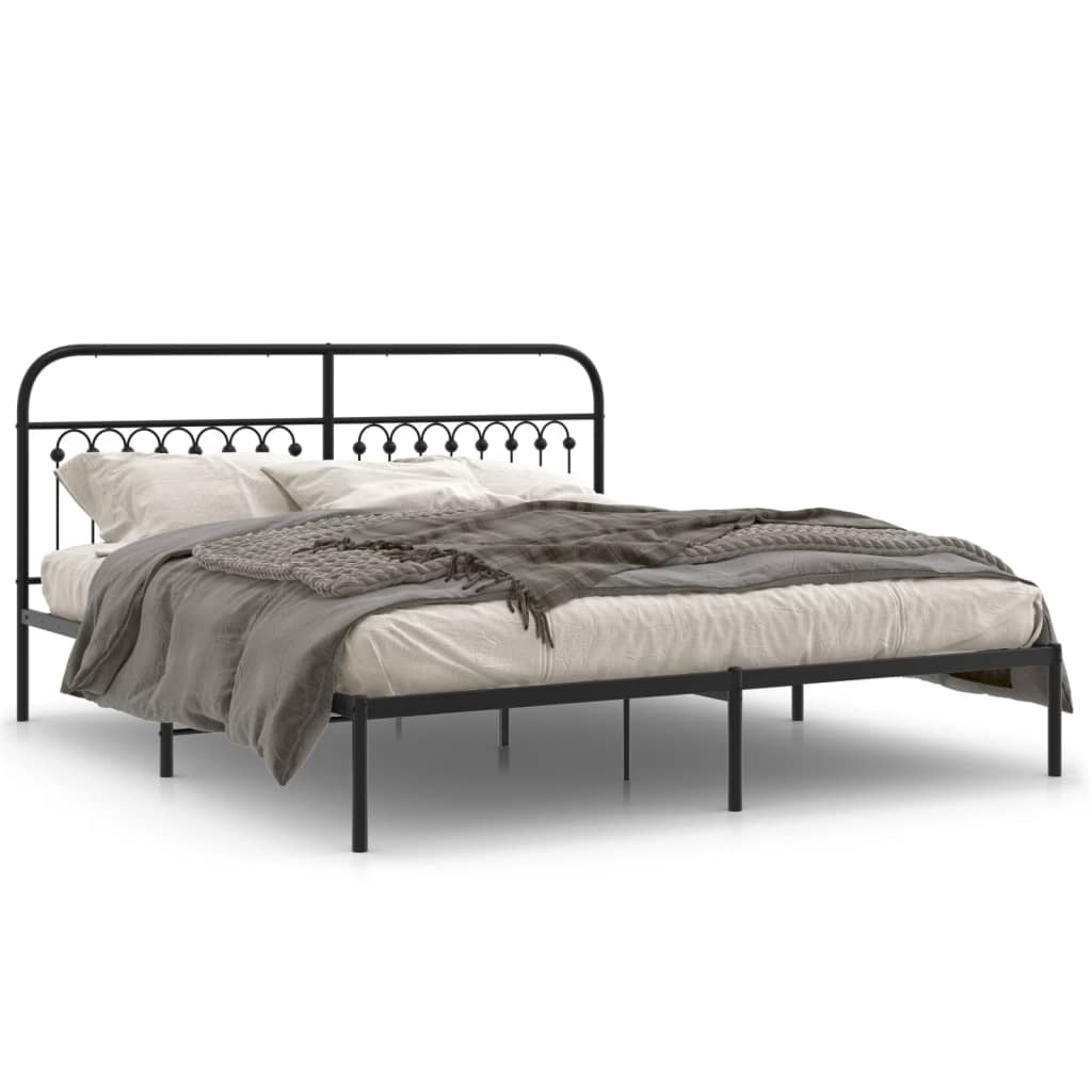 Bedframe met hoofdbord metaal zwart 183x213 cm