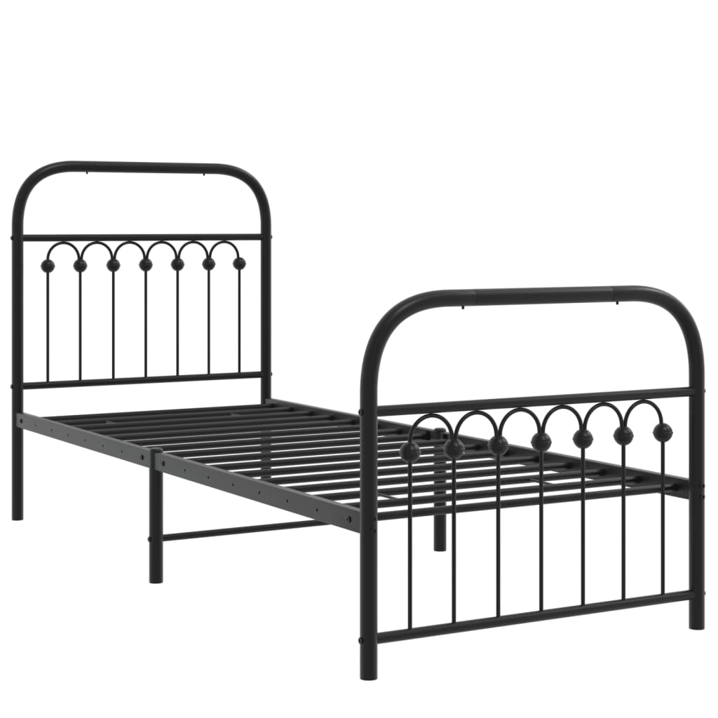 Bedframe met hoofd- en voeteneinde metaal zwart 75x190 cm