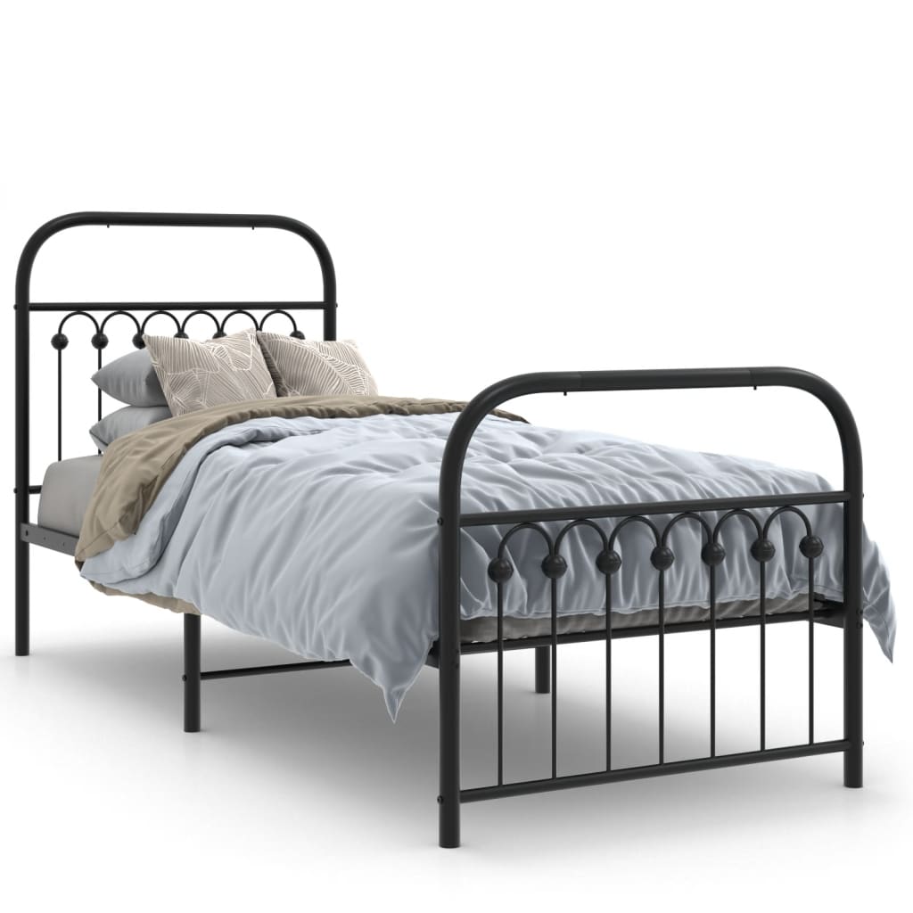 Bedframe met hoofd- en voeteneinde metaal zwart 75x190 cm