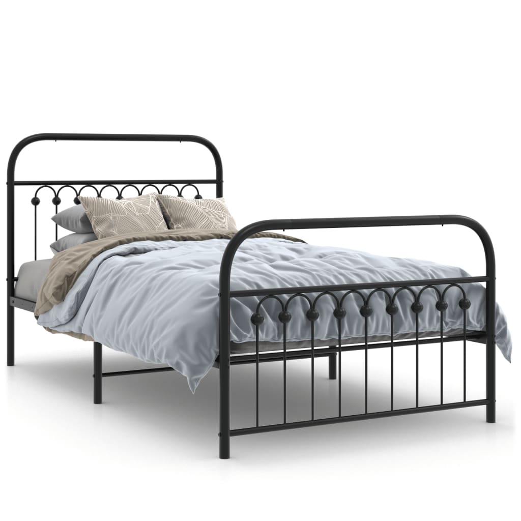 Bedframe met hoofd- en voeteneinde metaal zwart 100x190 cm