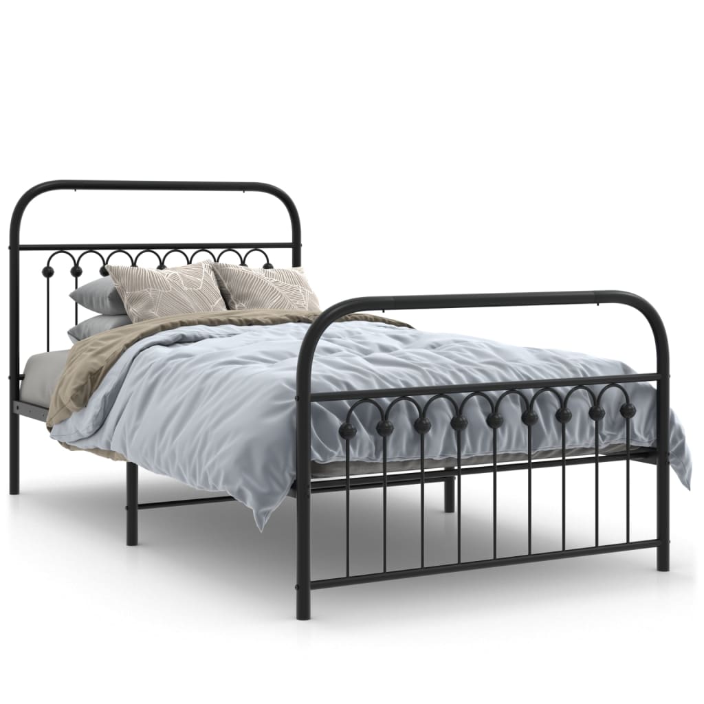 Bedframe met hoofd- en voeteneinde metaal zwart 100x200 cm