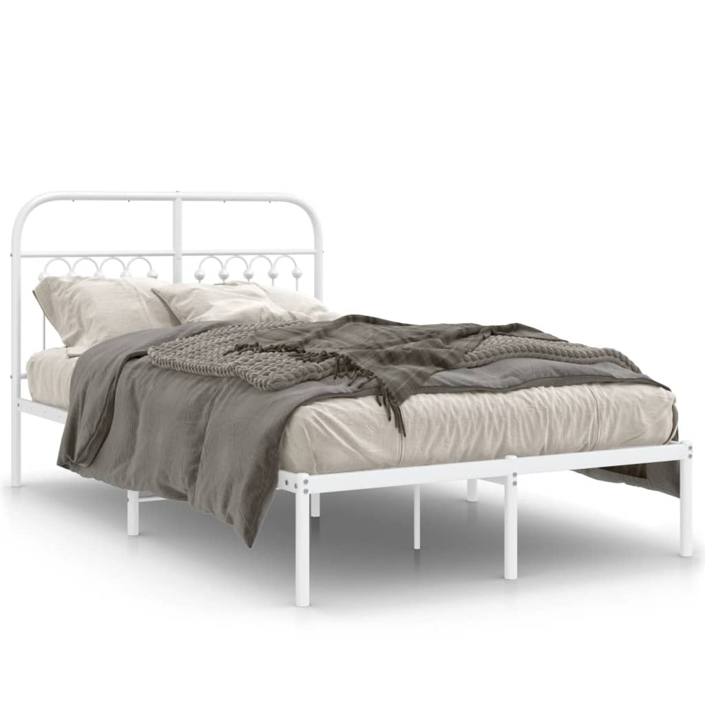 Bedframe met hoofdbord metaal wit 120x200 cm