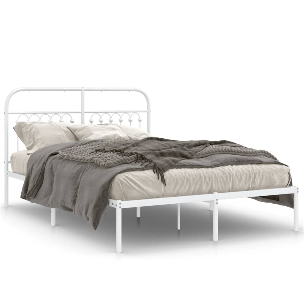 Bedframe met hoofdbord metaal wit 140x190 cm