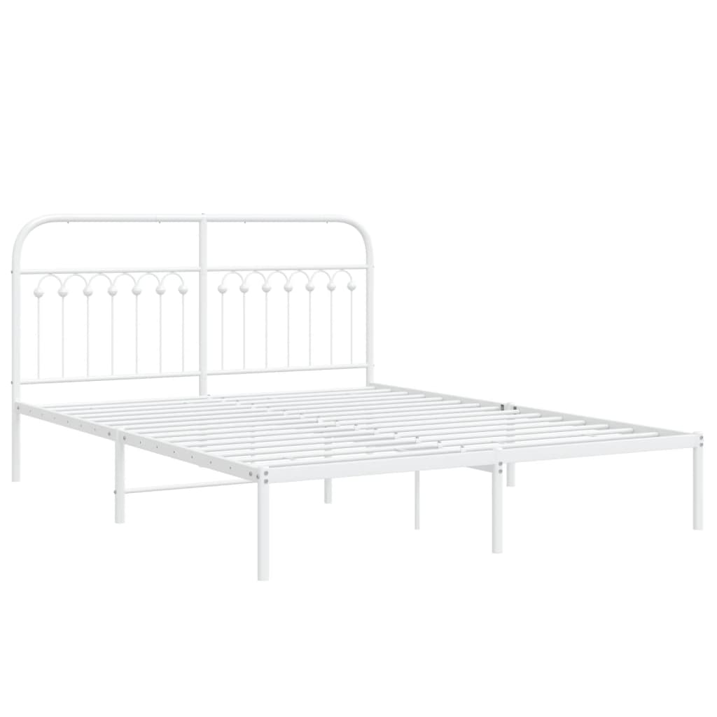 Bedframe met hoofdbord metaal wit 150x200 cm