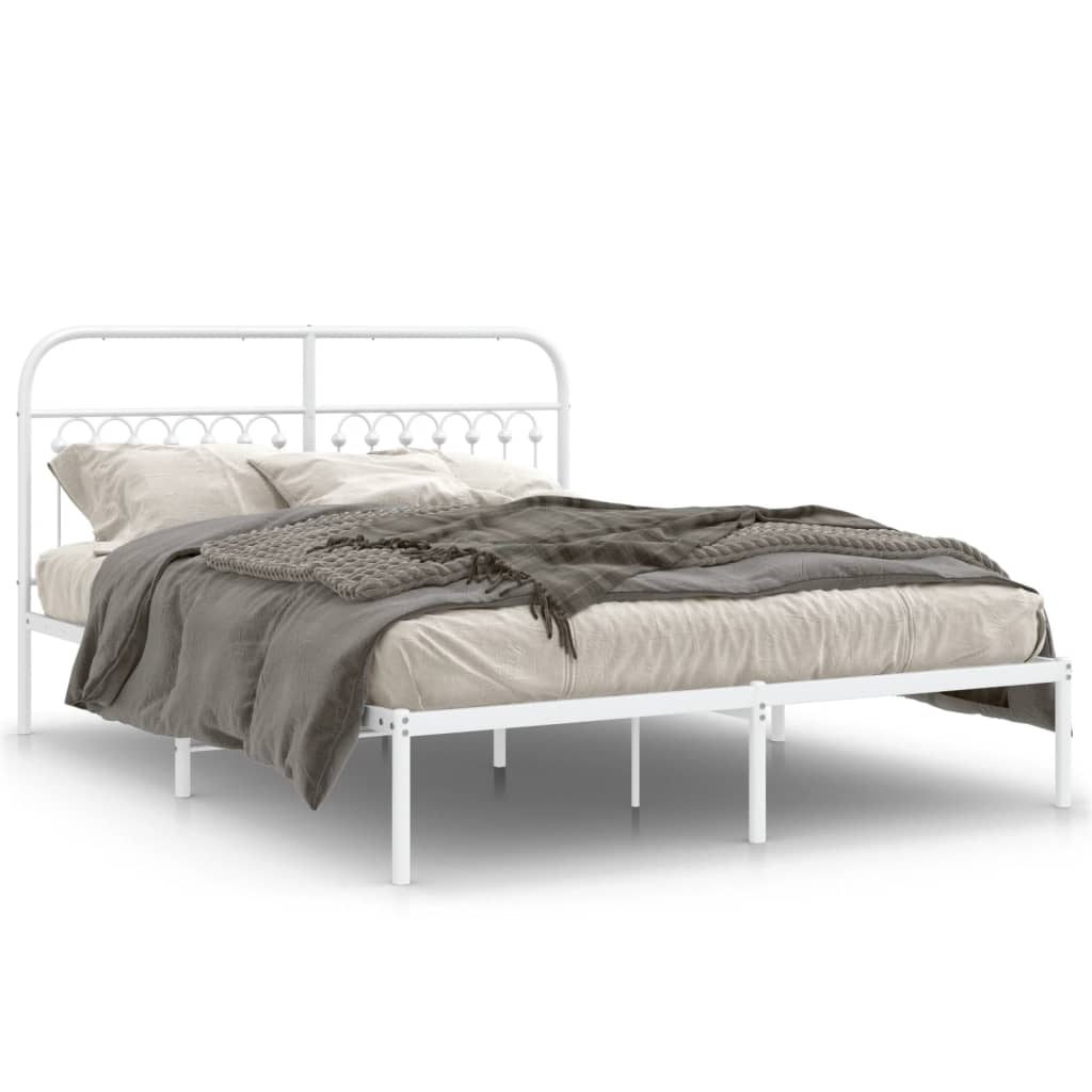 Bedframe met hoofdbord metaal wit 150x200 cm