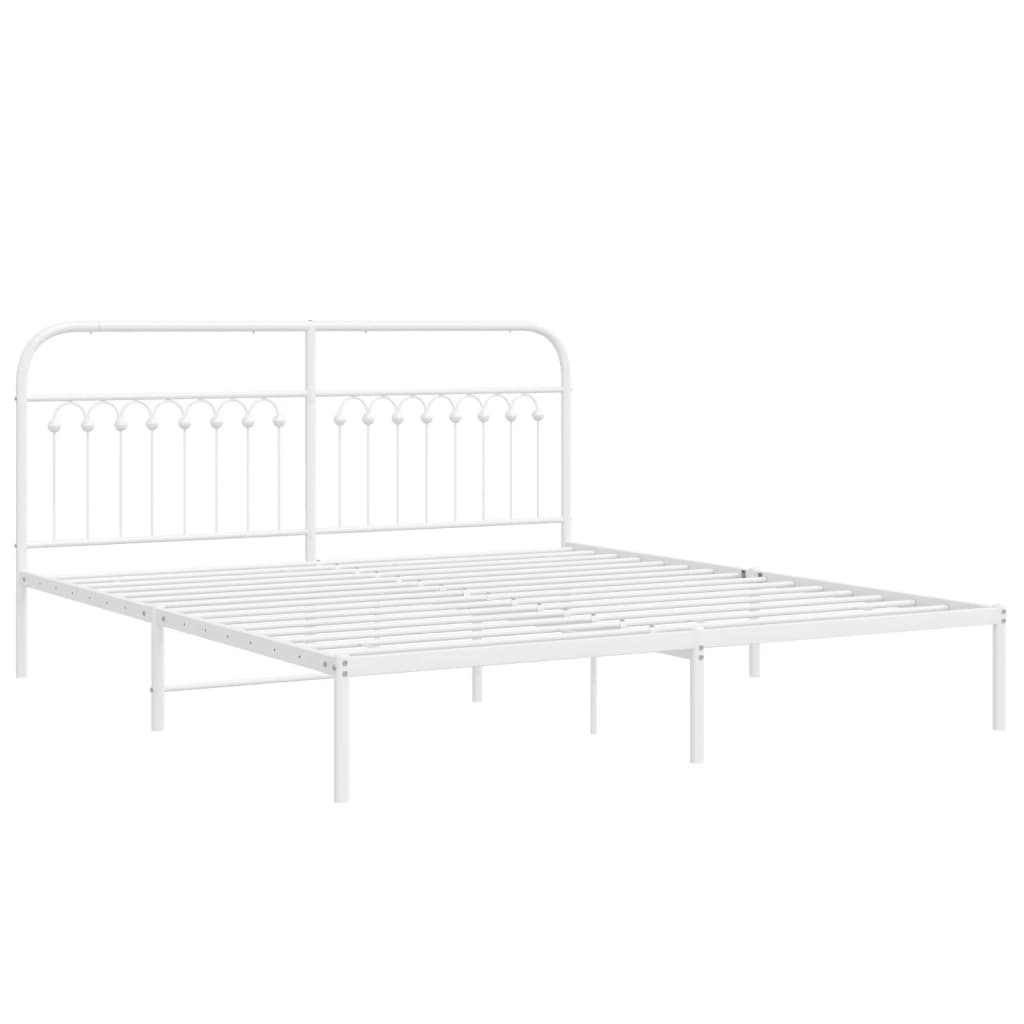 Bedframe met hoofdbord metaal wit 183x203 cm