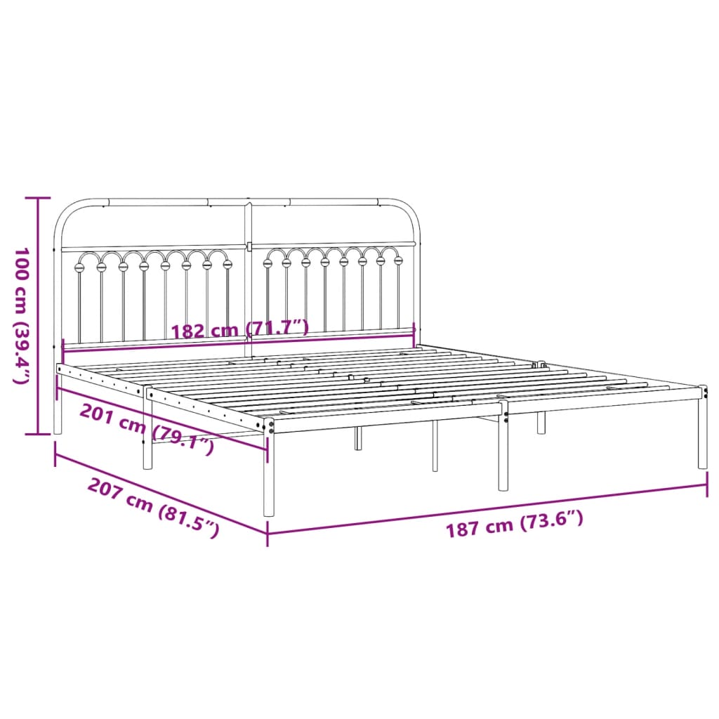 Bedframe met hoofdbord metaal wit 183x203 cm