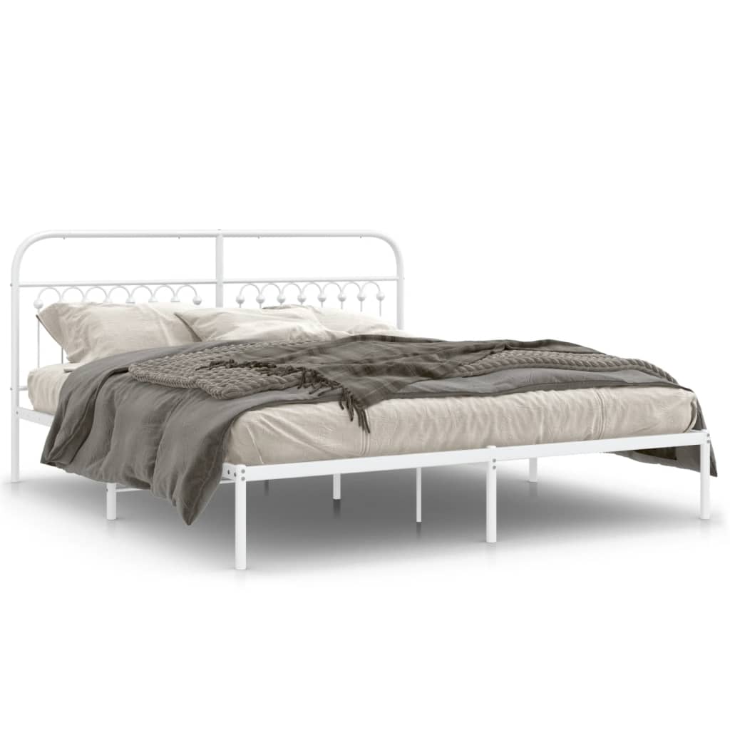 Bedframe met hoofdbord metaal wit 183x203 cm