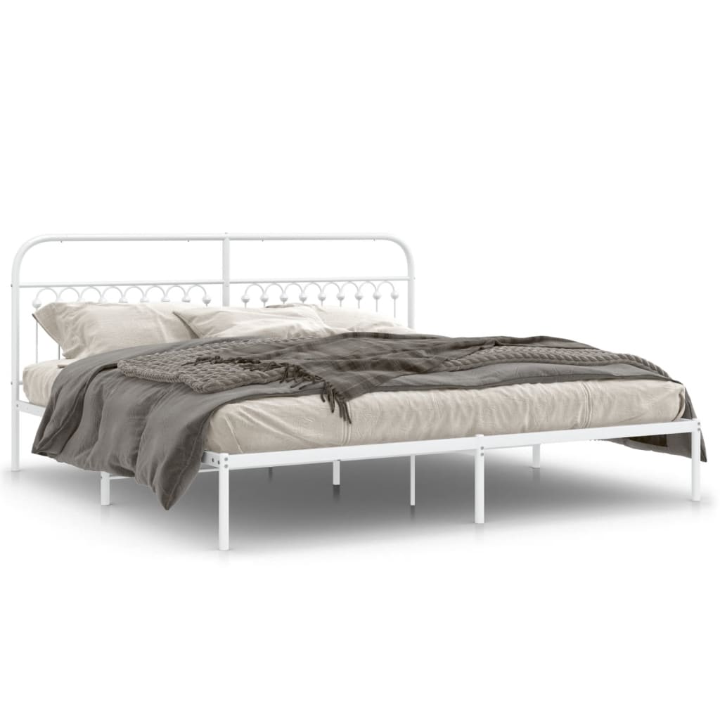 Bedframe met hoofdbord metaal wit 193x203 cm