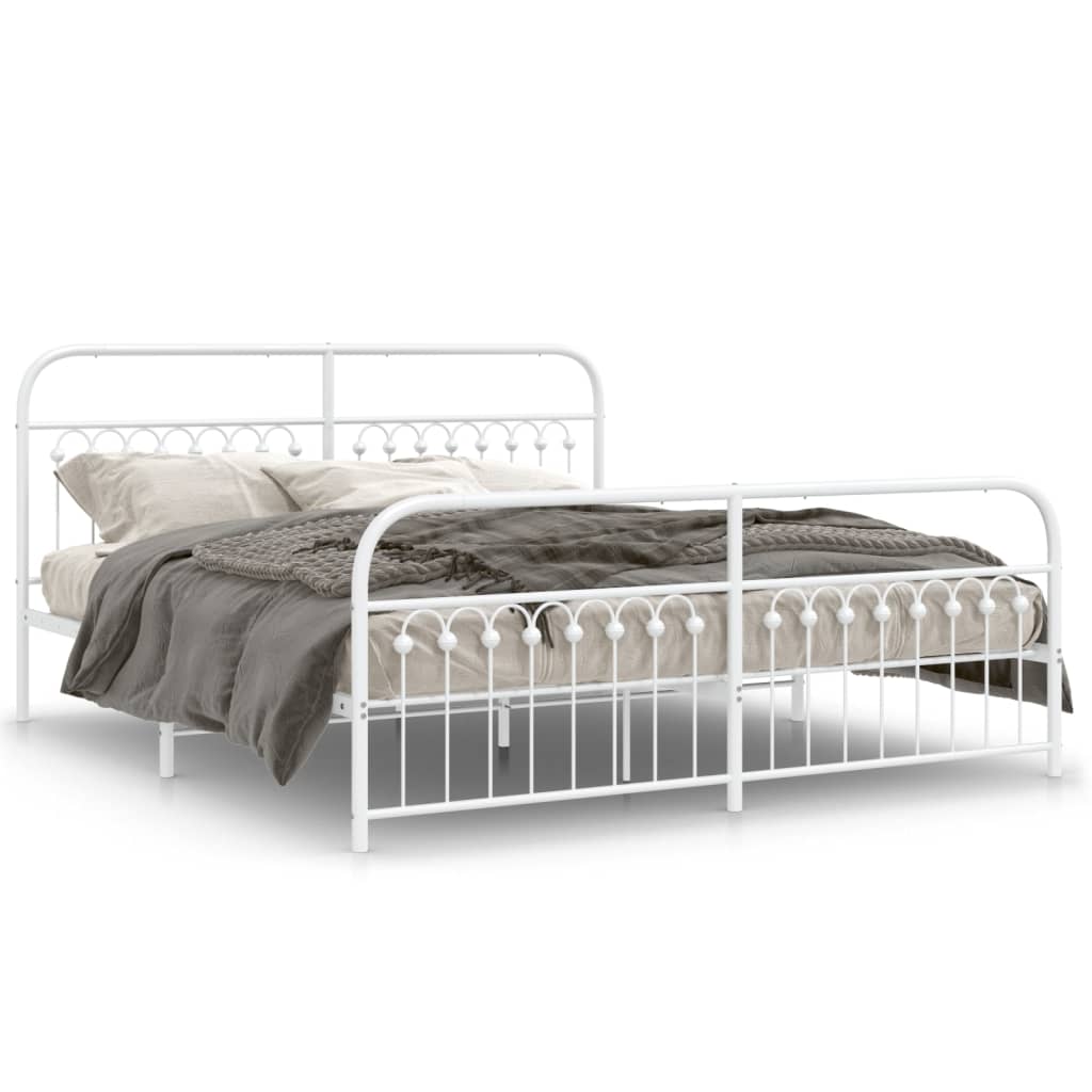 Bedframe met hoofd- en voeteneinde metaal wit 183x203 cm