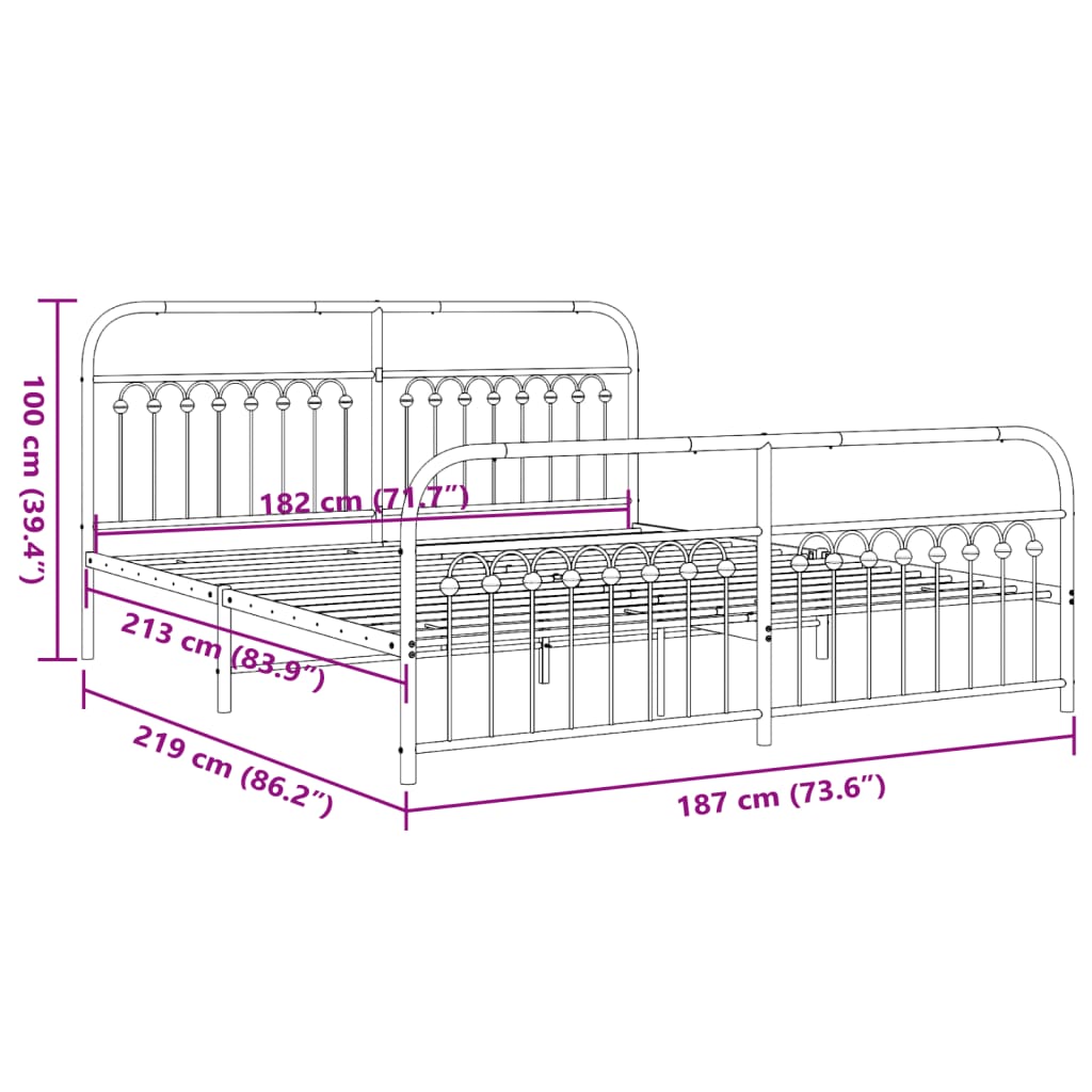 Bedframe met hoofd- en voeteneinde metaal wit 183x213 cm