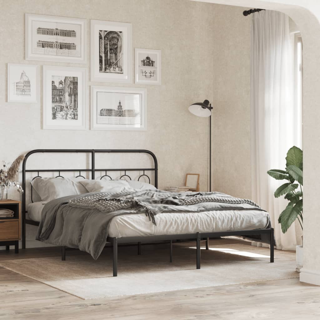 Bedframe met hoofdbord metaal zwart 135x190 cm