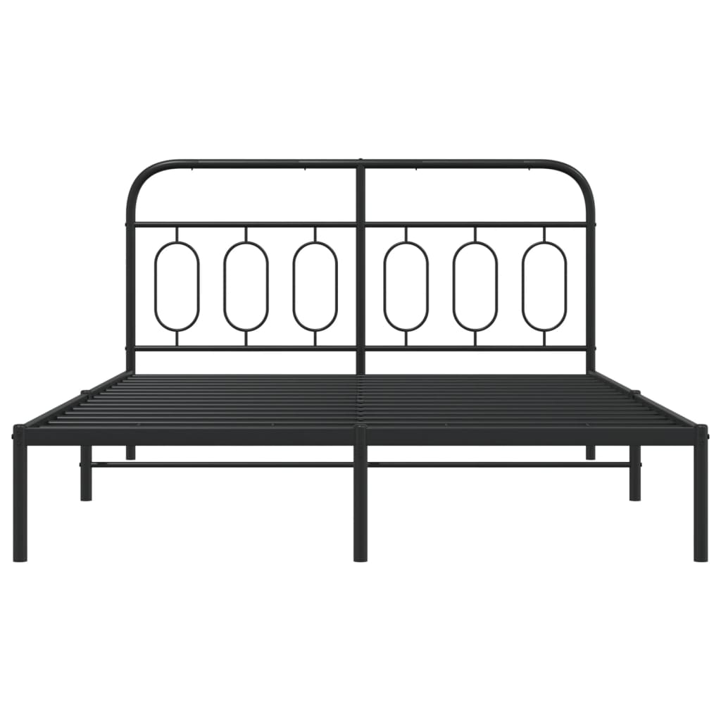 Bedframe met hoofdbord metaal zwart 135x190 cm