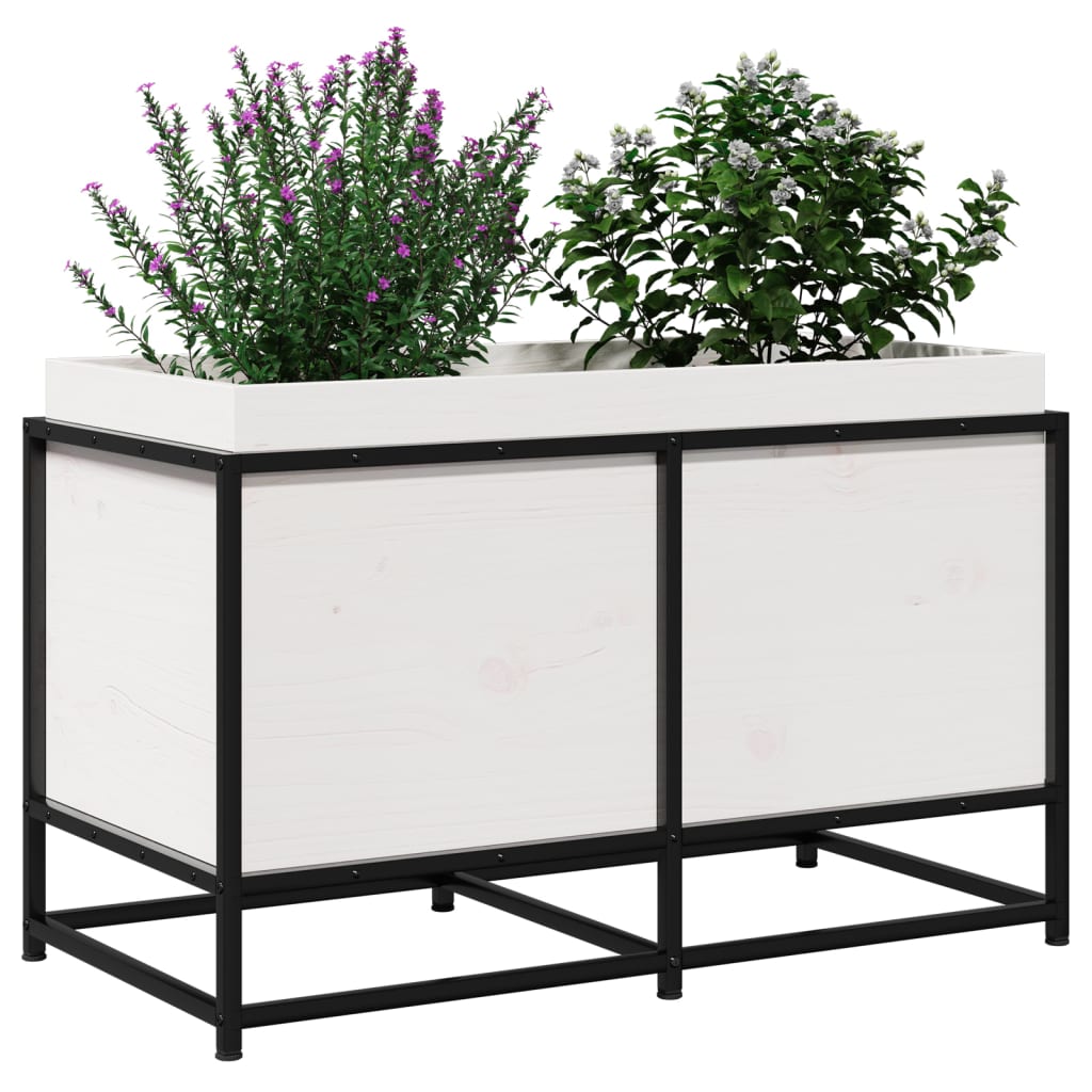 Plantenbak 80x40x50 cm massief grenenhout wit