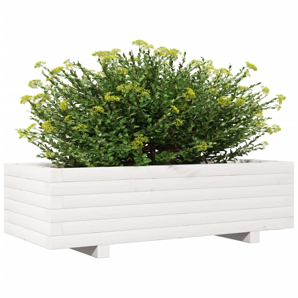 Plantenbak 90x40x26,5 cm massief grenenhout wit