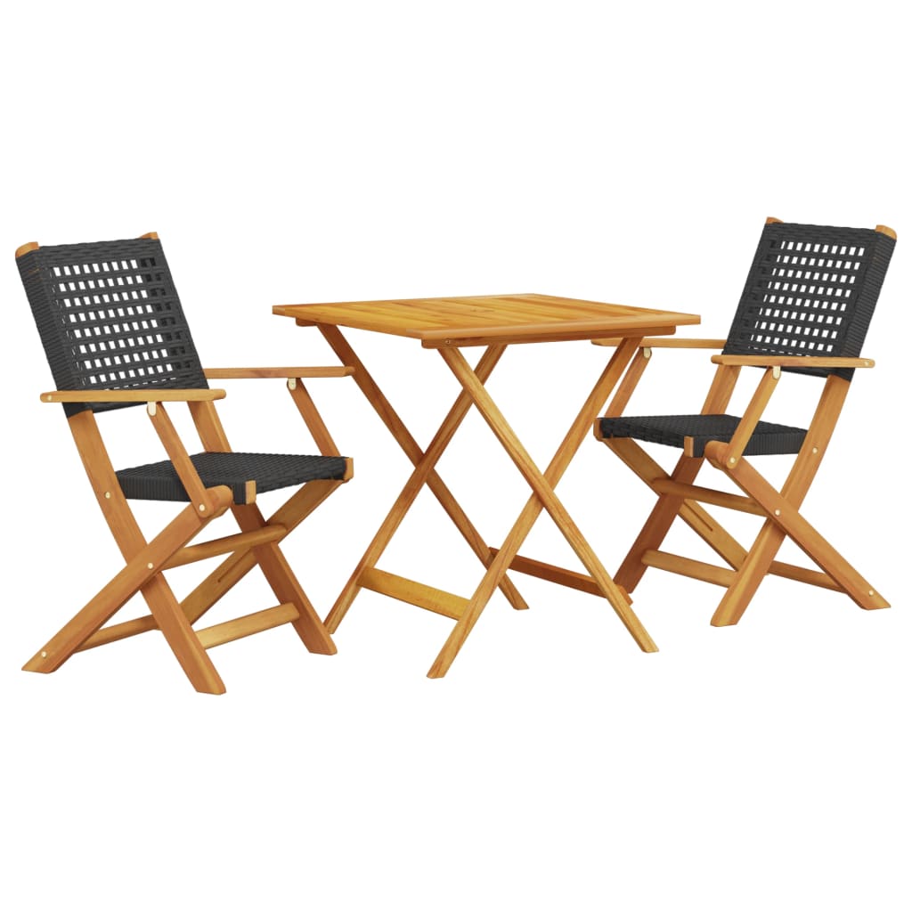 3-delige Bistroset poly rattan en massief hout zwart