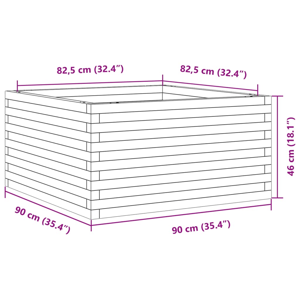 Plantenbak 90x90x46 cm massief grenenhout wit