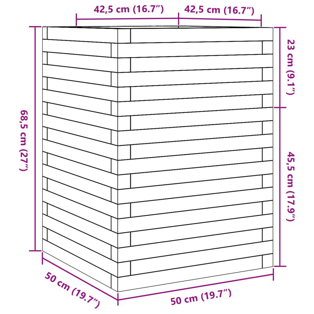 Plantenbak 50x50x68,5 cm massief grenenhout