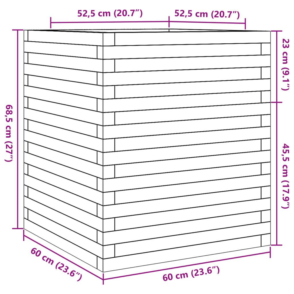 Plantenbak 60x60x68,5 cm massief grenenhout