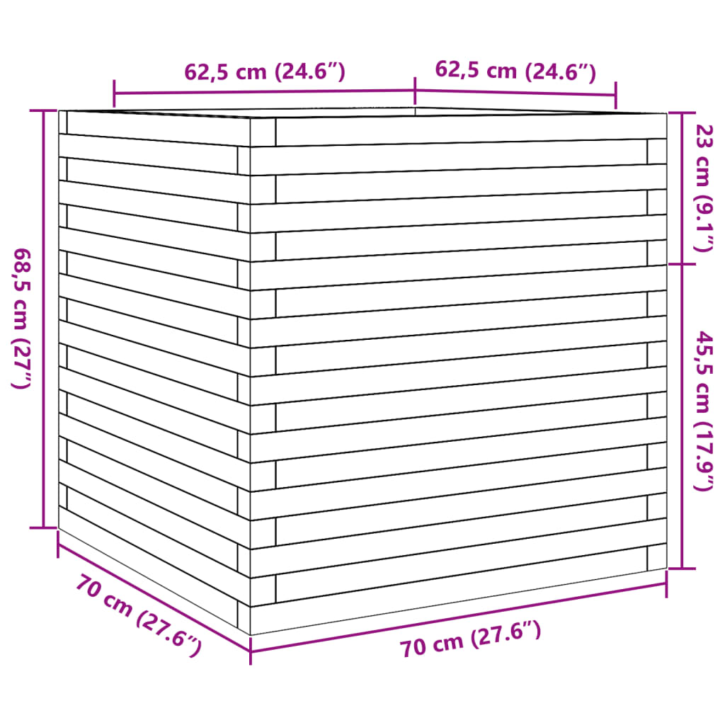 Plantenbak 70x70x68,5 cm geïmpregneerd grenenhout