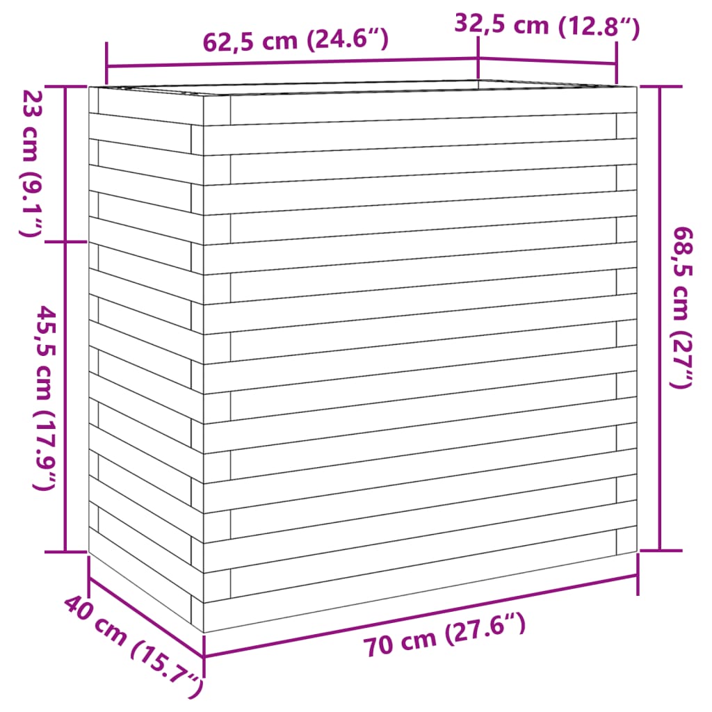 Plantenbak 70x40x68,5 cm massief grenenhout wit